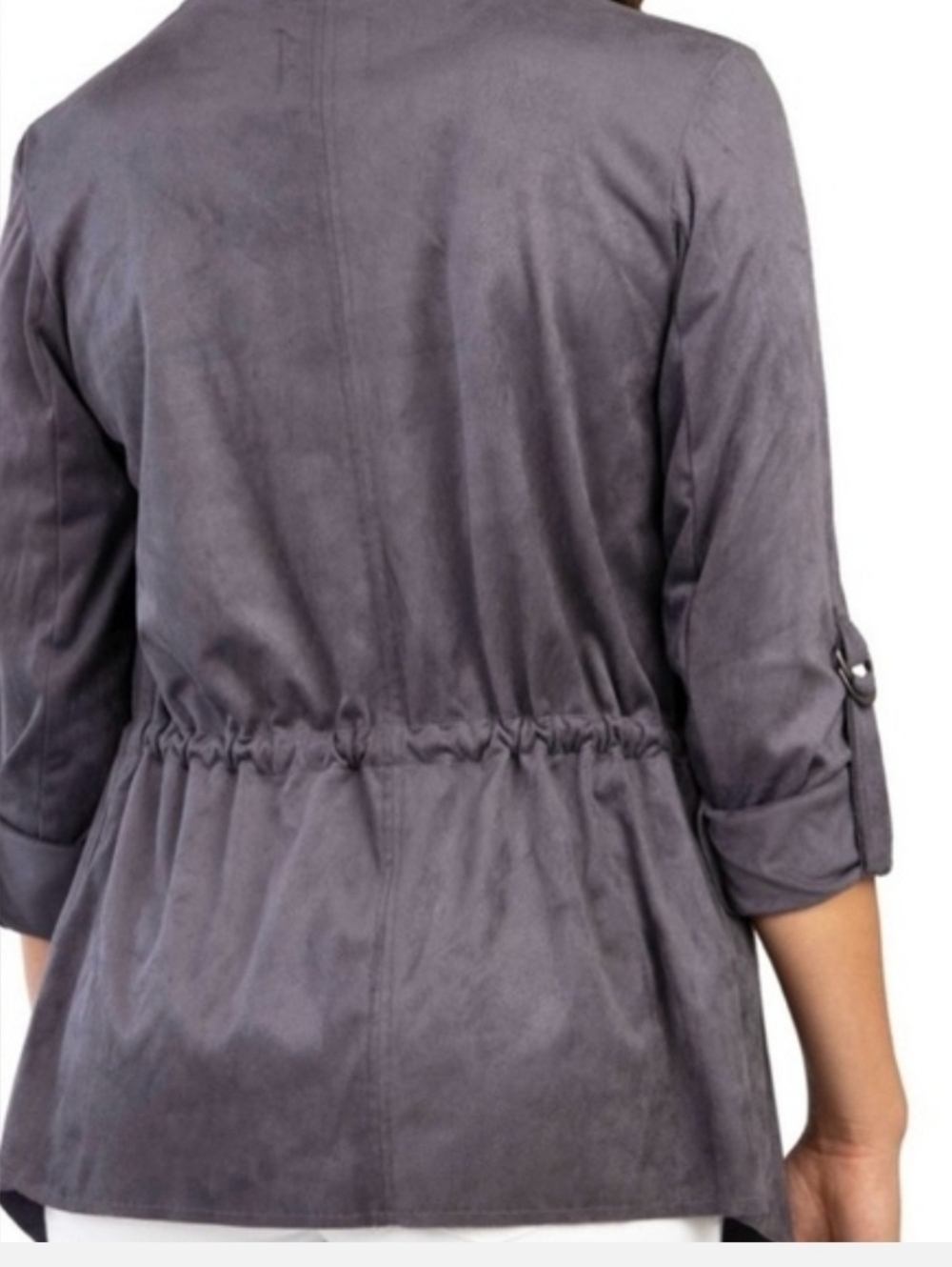 Kut From The Kloth Faux Suede Roll Sleeve Drawstring Open Front Jacket Cardigan - Picture 4 of 5